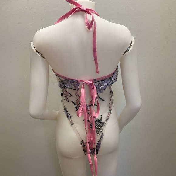 Dragonfly sequin bodysuit with tie up straps - Picture 3 of 8